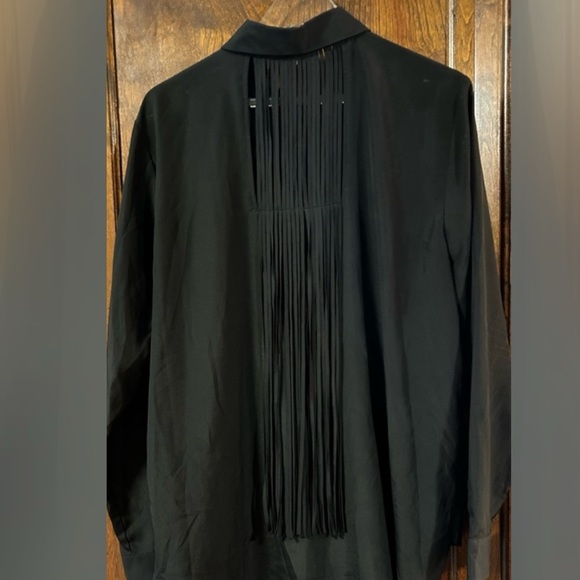 Black fringe button down blouse - Picture 3 of 4